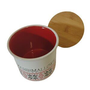 Vintage Festive Ceramic Marshmallow Canister With Bamboo Kitchen Storage